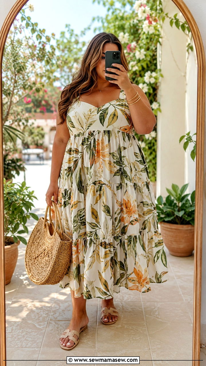 Plus size tiered midi dress - 30 Plus size vacation outfit ideas