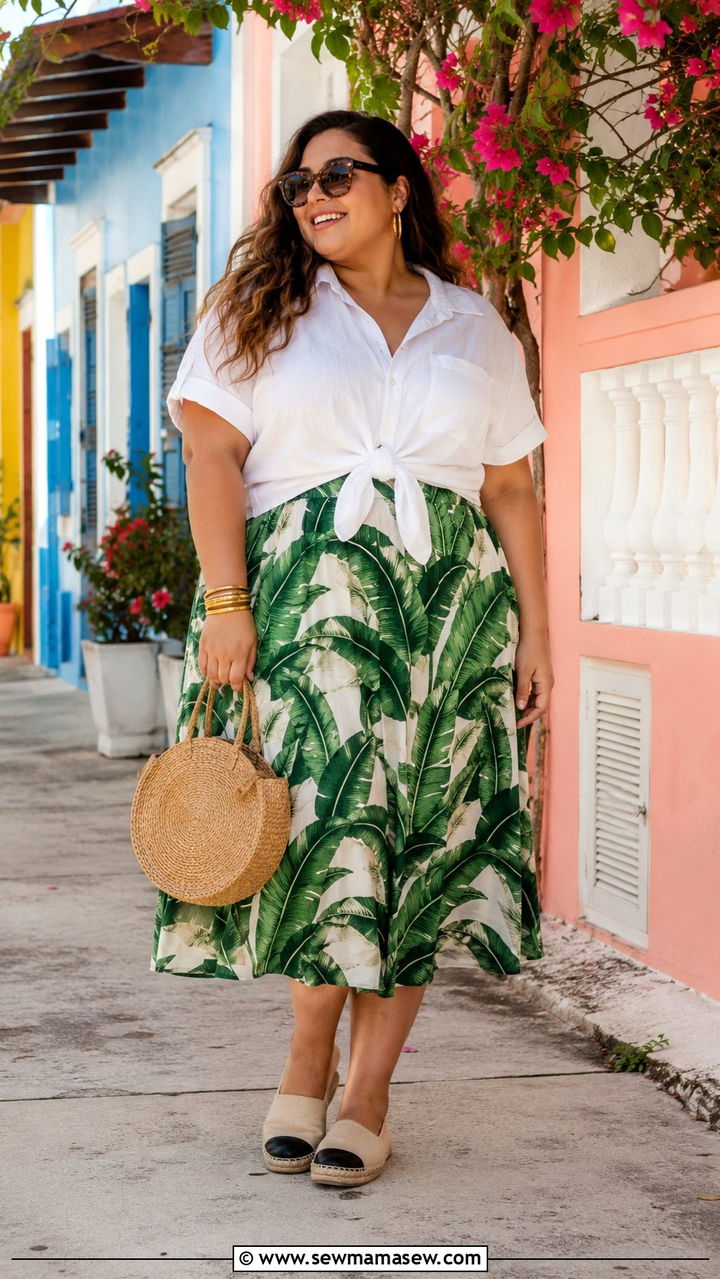 Plus size tropical print skirt outfit - 30 Plus size vacation outfit ideas