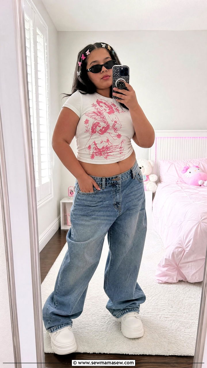 Plus size tween Y2K baggy jeans outfit - 25 Tween outfit ideas plus size