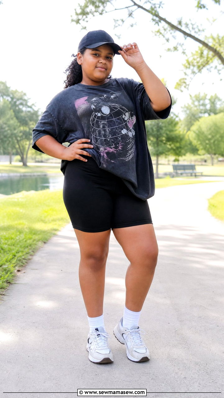 Plus size tween biker shorts and oversized tee - 25 Tween outfit ideas plus size