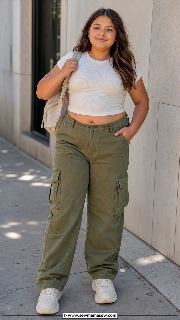 Plus size tween cargo pants and crop top - 25 Tween outfit ideas plus size