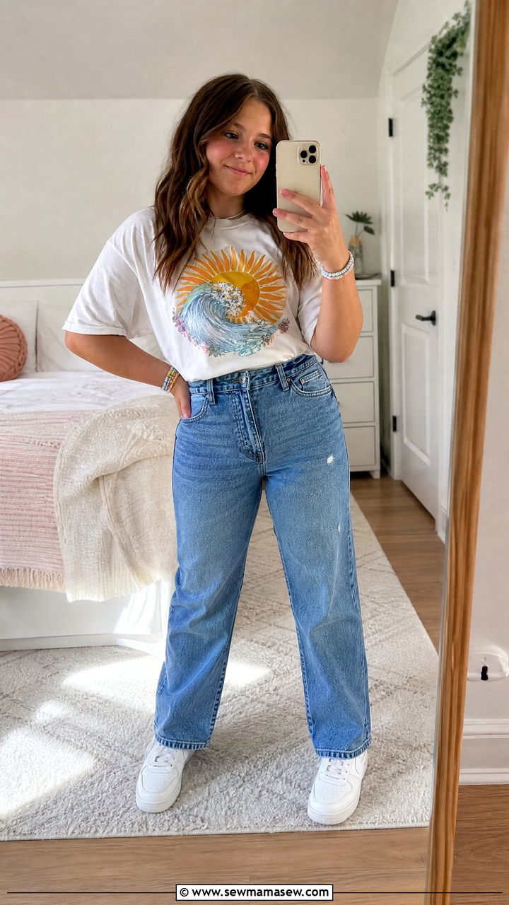 Plus size tween jeans and graphic tee outfit - 25 Tween outfit ideas plus size