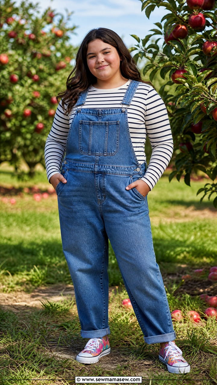 Plus size tween overalls and striped tee - 25 Tween outfit ideas plus size
