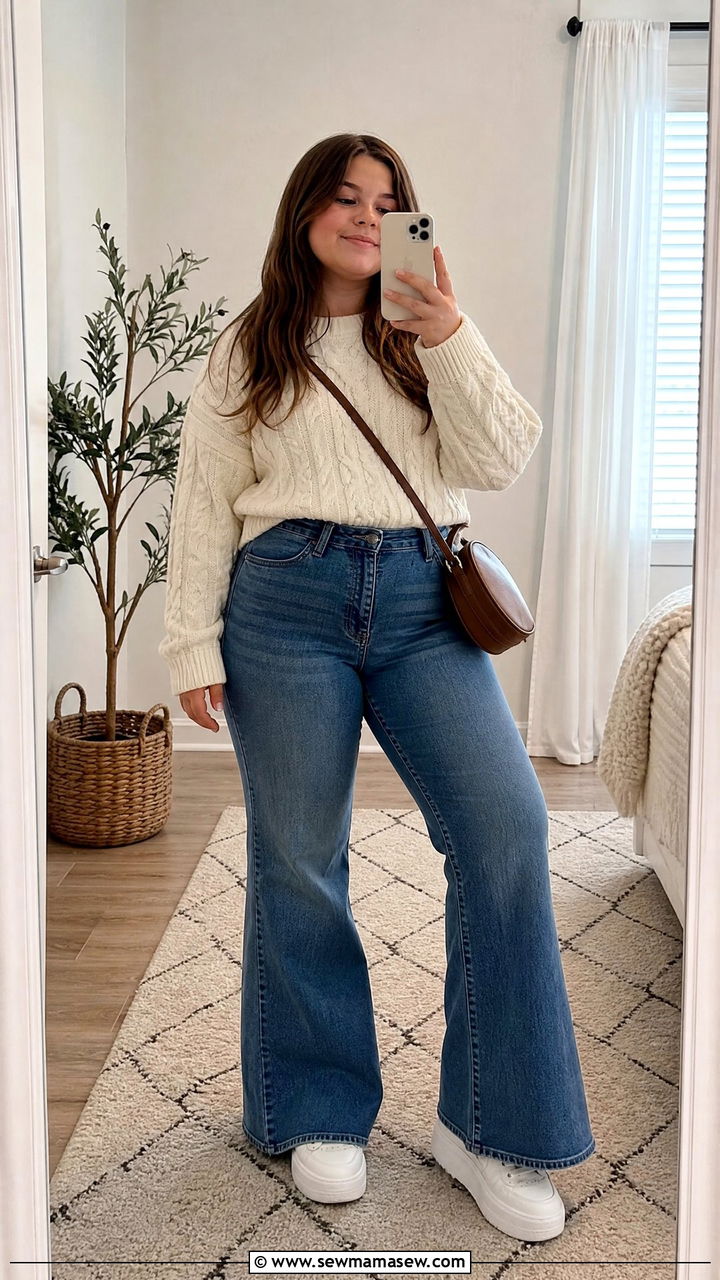 Plus size tween sweater and flare jeans - 25 Tween outfit ideas plus size