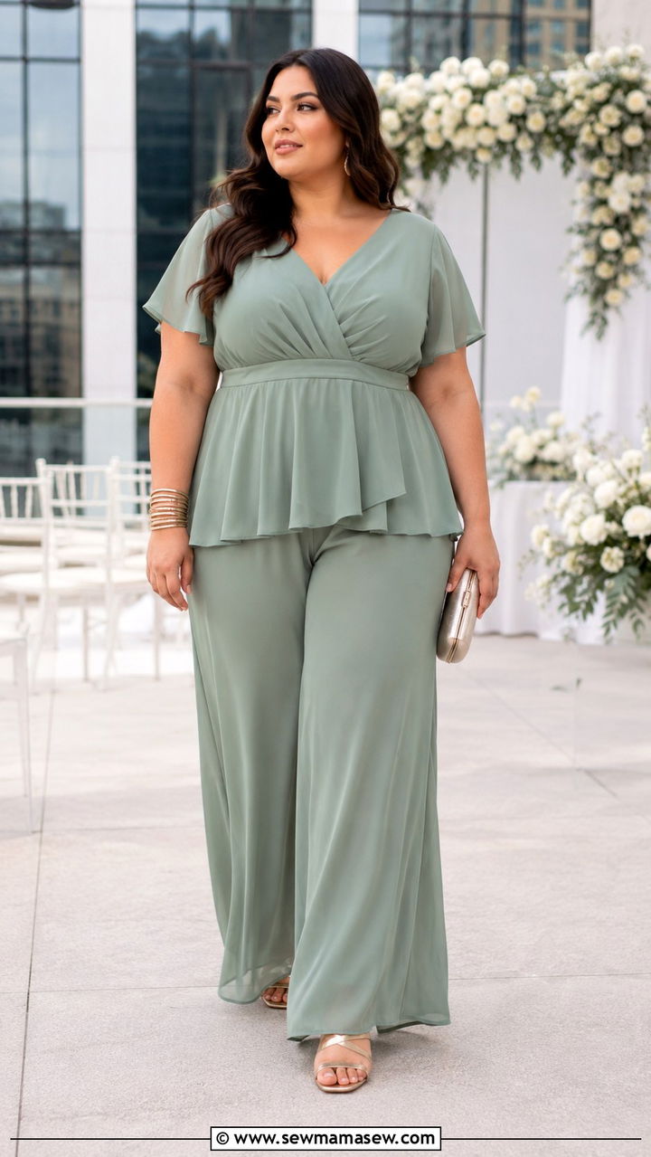 Plus size two piece pant set for wedding guest - 30 Plus size wedding guest outfits summer