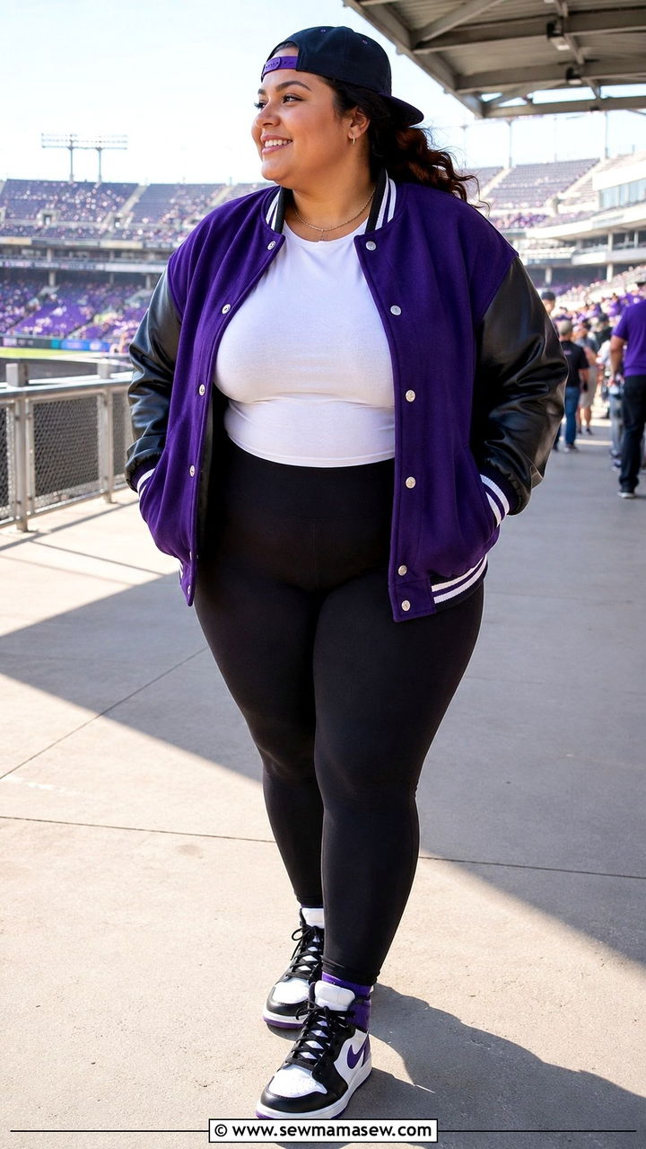 Plus size varsity jacket with leggings - 25 Athleisure outfit ideas plus size