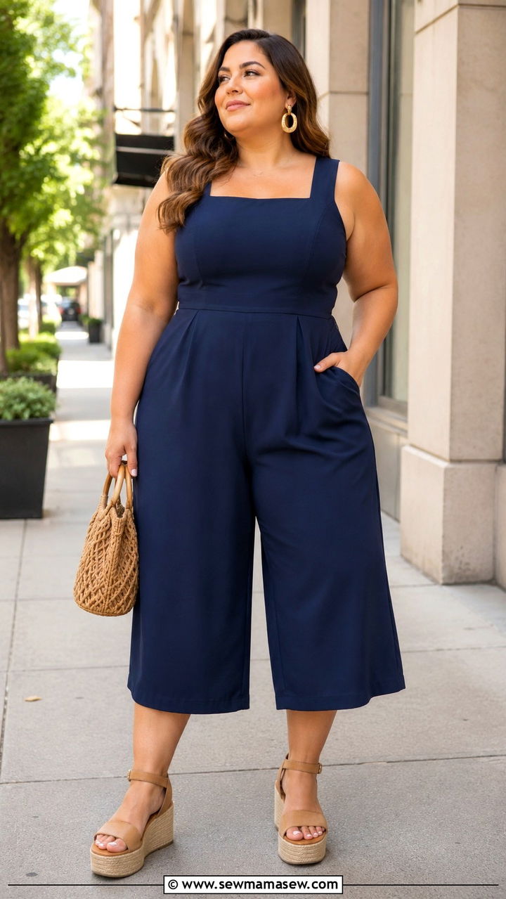 Plus size wide leg romper with platform sandals - 25 Romper outfit ideas plus size