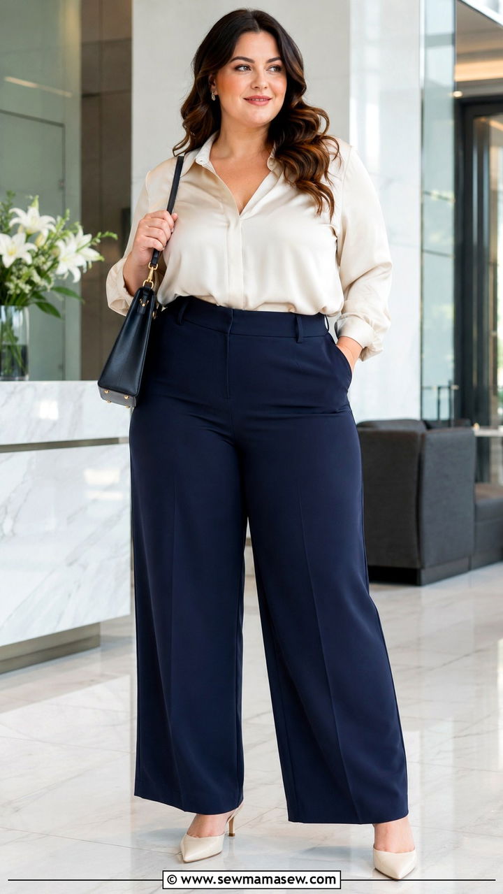 Plus size wide leg trousers and blouse outfit size 14 - 20 Plus size outfit ideas size 14