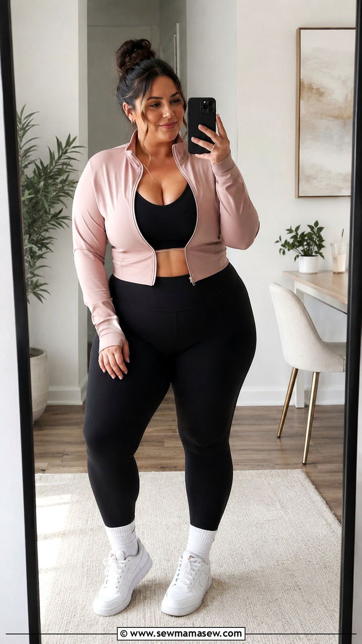 Plus size zip up jacket and leggings outfit - 25 Athleisure outfit ideas plus size