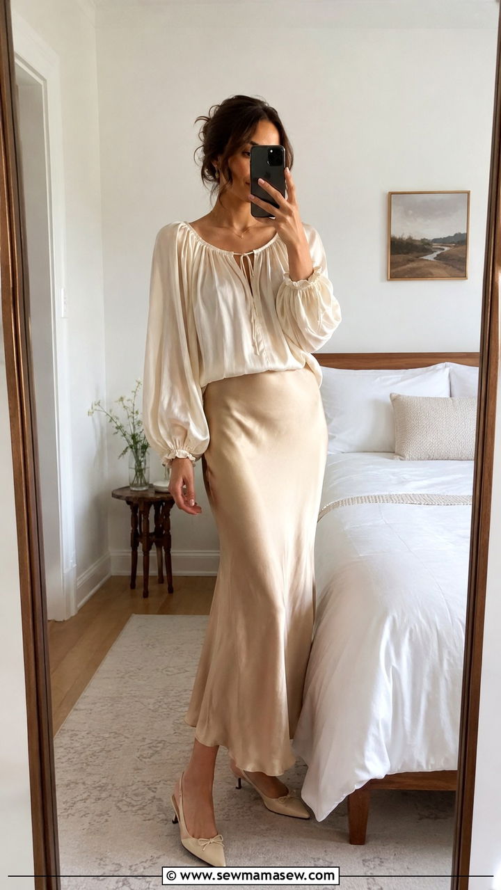 Poet Blouse And Bias Cut Satin Skirt - 25 poetcore outfits to copy