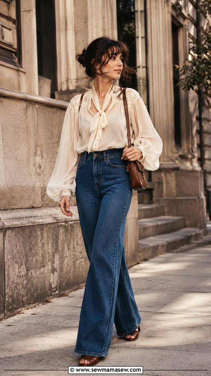 Poet Blouse With Wide Leg Jeans - 30 romantic outfits to copy