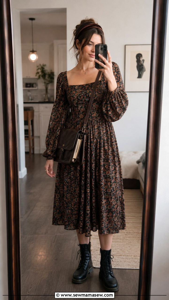 Poet Sleeve Dress And Lace Up Boots Outfit - 20 poetcore outfits 2026