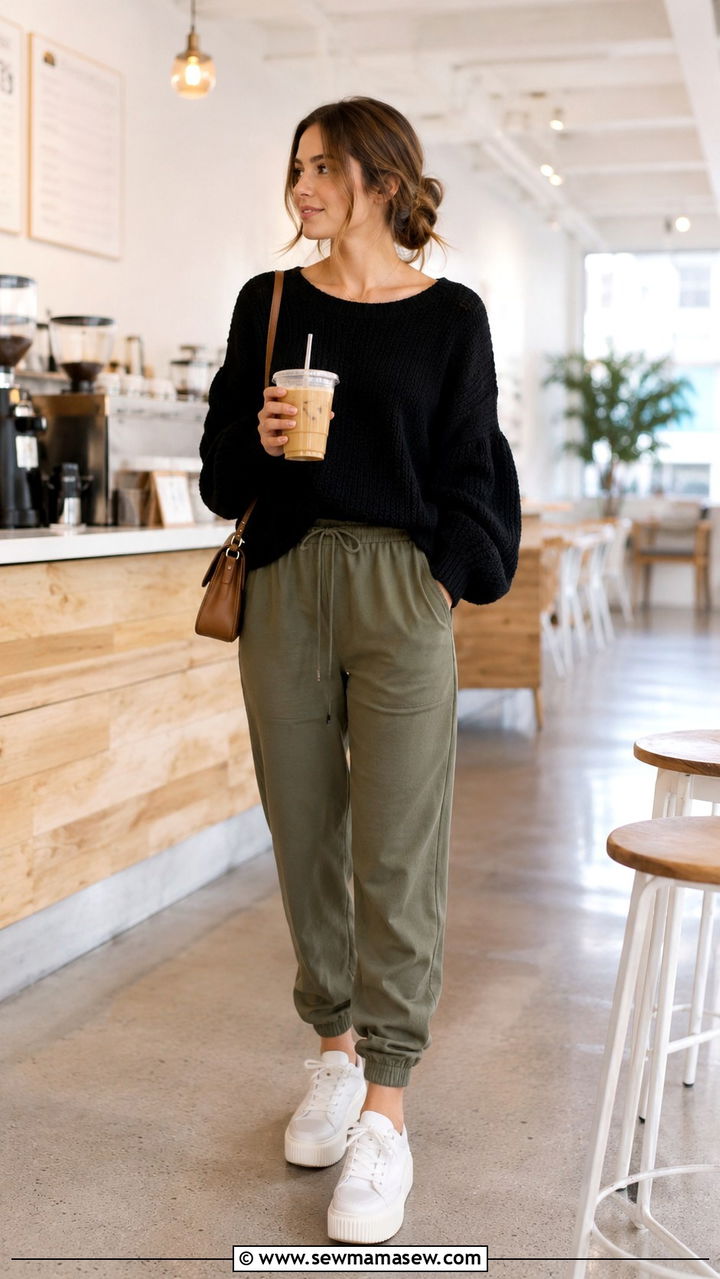 Poet Sleeve Top With Relaxed Joggers and Sneakers - 30 casual poetcore outfits