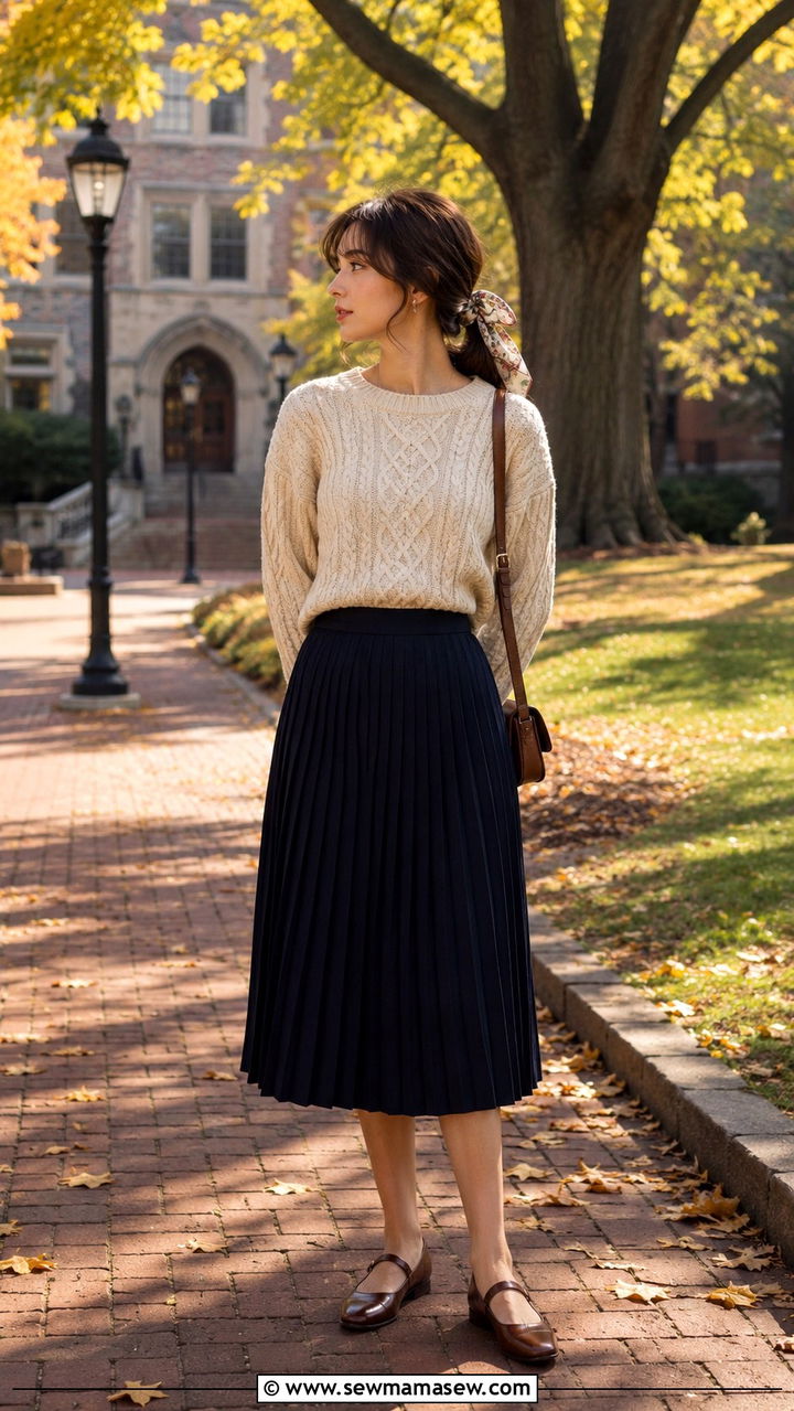 Poetcore Cable Knit Sweater and Pleated Skirt - 25 poetcore outfits aesthetic