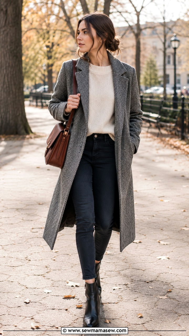 Poetcore Herringbone Coat and Ankle Boots Outfit - 25 poetcore outfits aesthetic