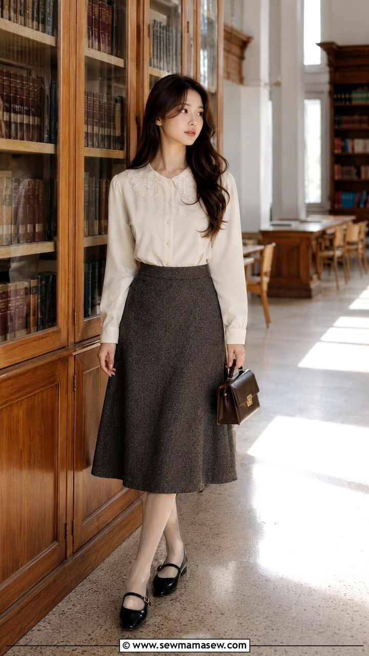 Poetcore Lace Collar Blouse and A Line Skirt - 25 poetcore outfits aesthetic