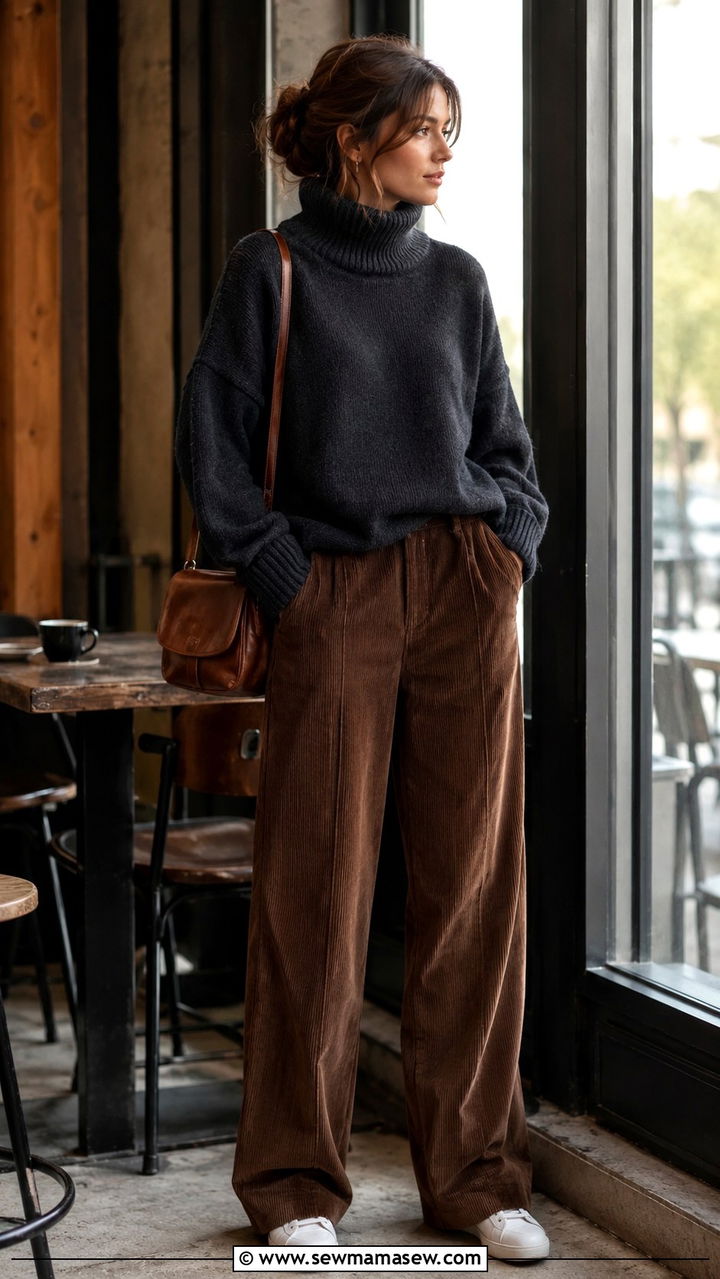 Poetcore Oversized Turtleneck and Corduroy Pants - 25 poetcore outfits aesthetic
