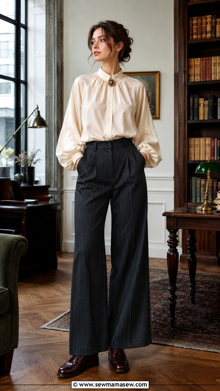 Poetcore Pinstripe Trousers and Poet Blouse - 25 poetcore outfits aesthetic