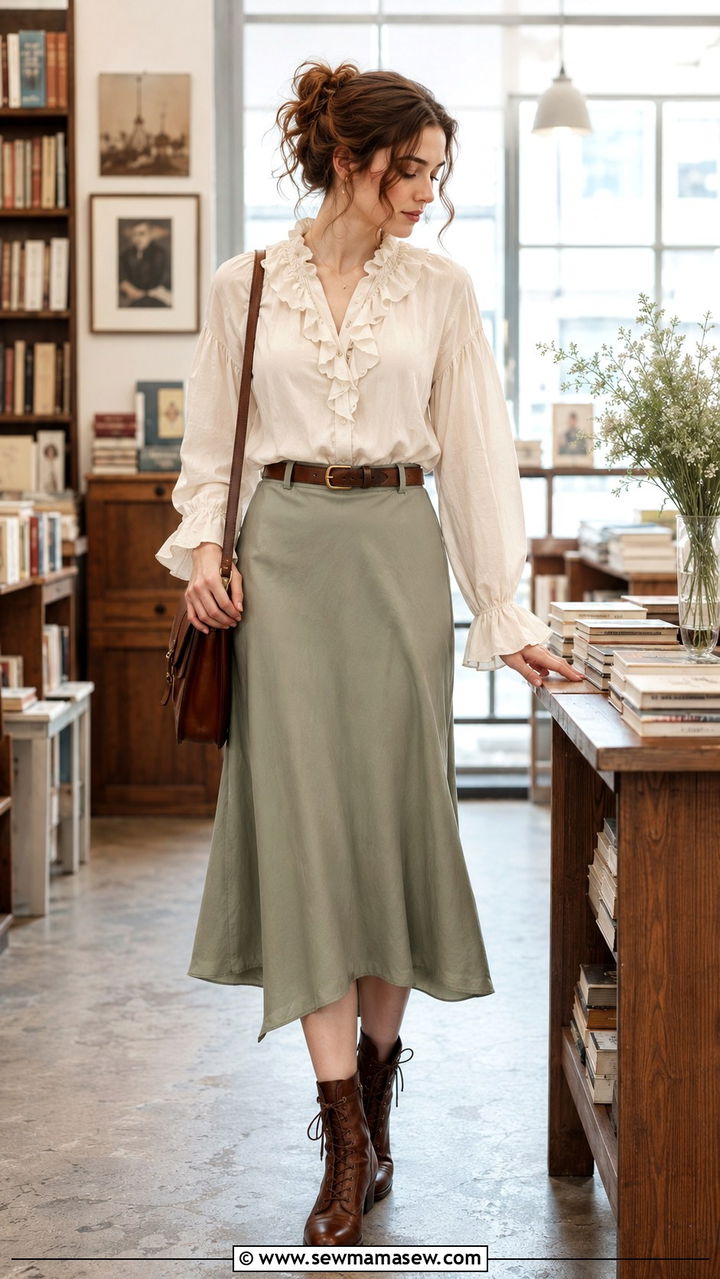 Poetcore Ruffled Blouse and Midi Skirt Outfit - 25 poetcore outfits aesthetic