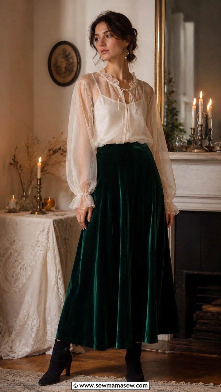 Poetcore Sheer Blouse and Velvet Maxi Skirt - 25 poetcore outfits aesthetic