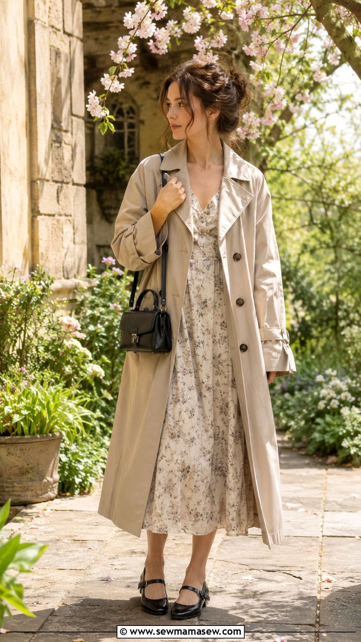 Poetcore Trench Coat and Mary Jane Flats Outfit - 25 poetcore outfits aesthetic