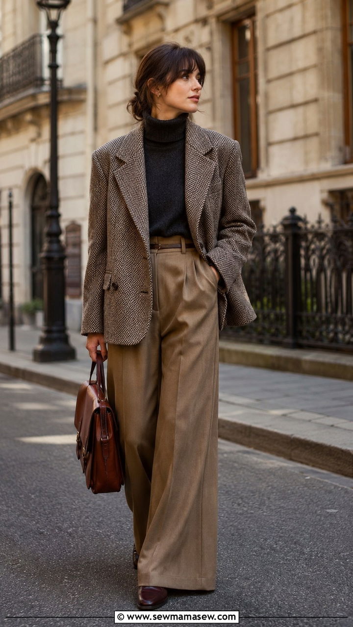 Poetcore Tweed Blazer and Wide Leg Trousers - 25 poetcore outfits aesthetic
