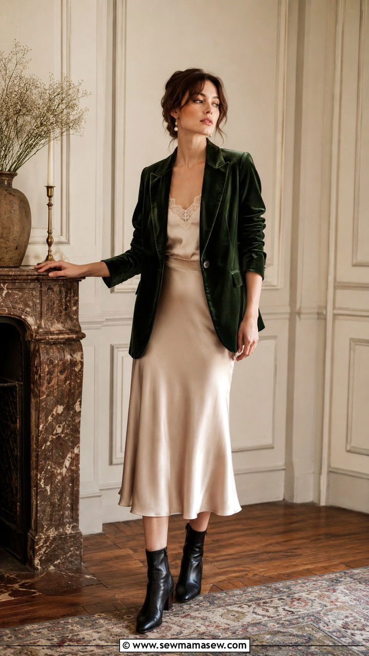 Poetcore Velvet Blazer and Midi Skirt Look - 25 poetcore outfits aesthetic