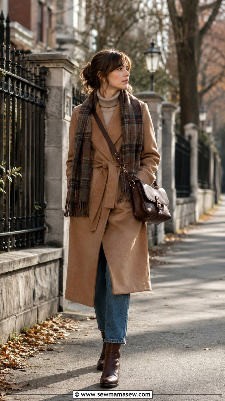 Poetcore wool coat with scarf and satchel bag - 25 Pinterest outfits 2026
