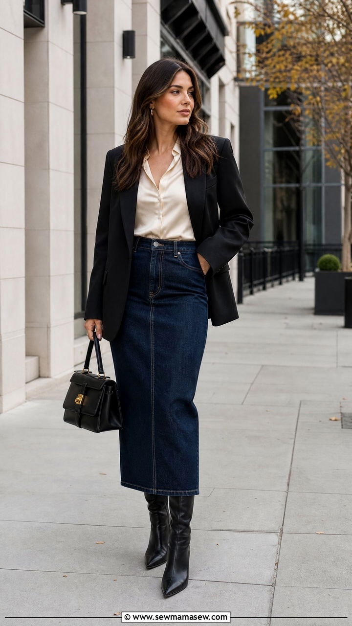 Pointed Toe Boots And A Denim Skirt Sleek Look - 35 How to style a denim skirt