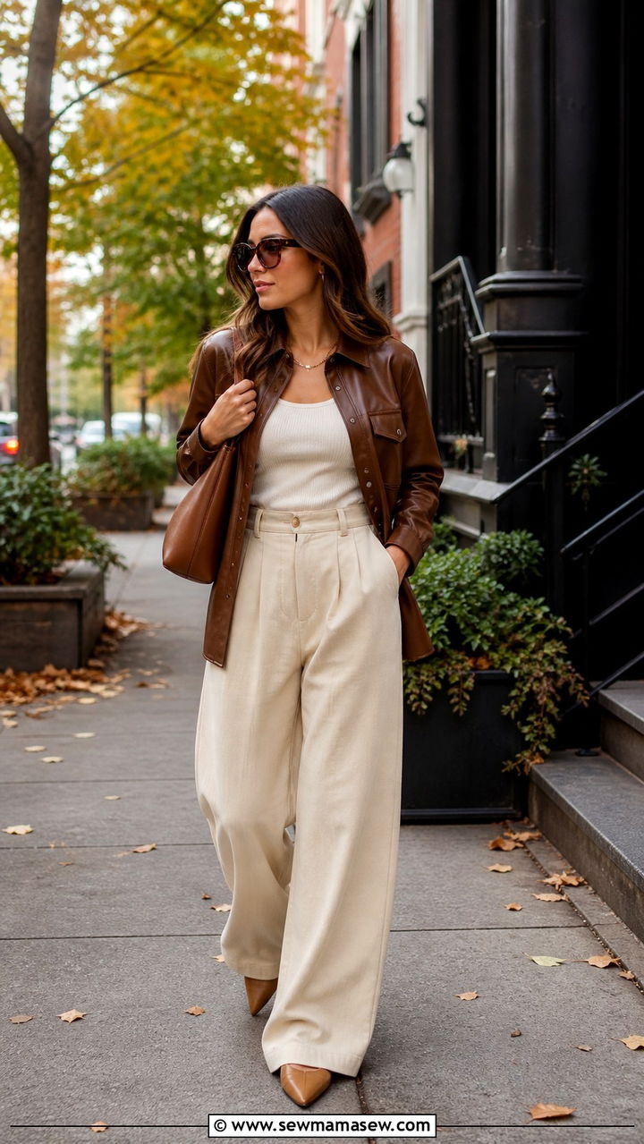 Pointed Toe Flat Outfit With A Leather Shirt Jacket - 40 Pointed toe flat outfit ideas