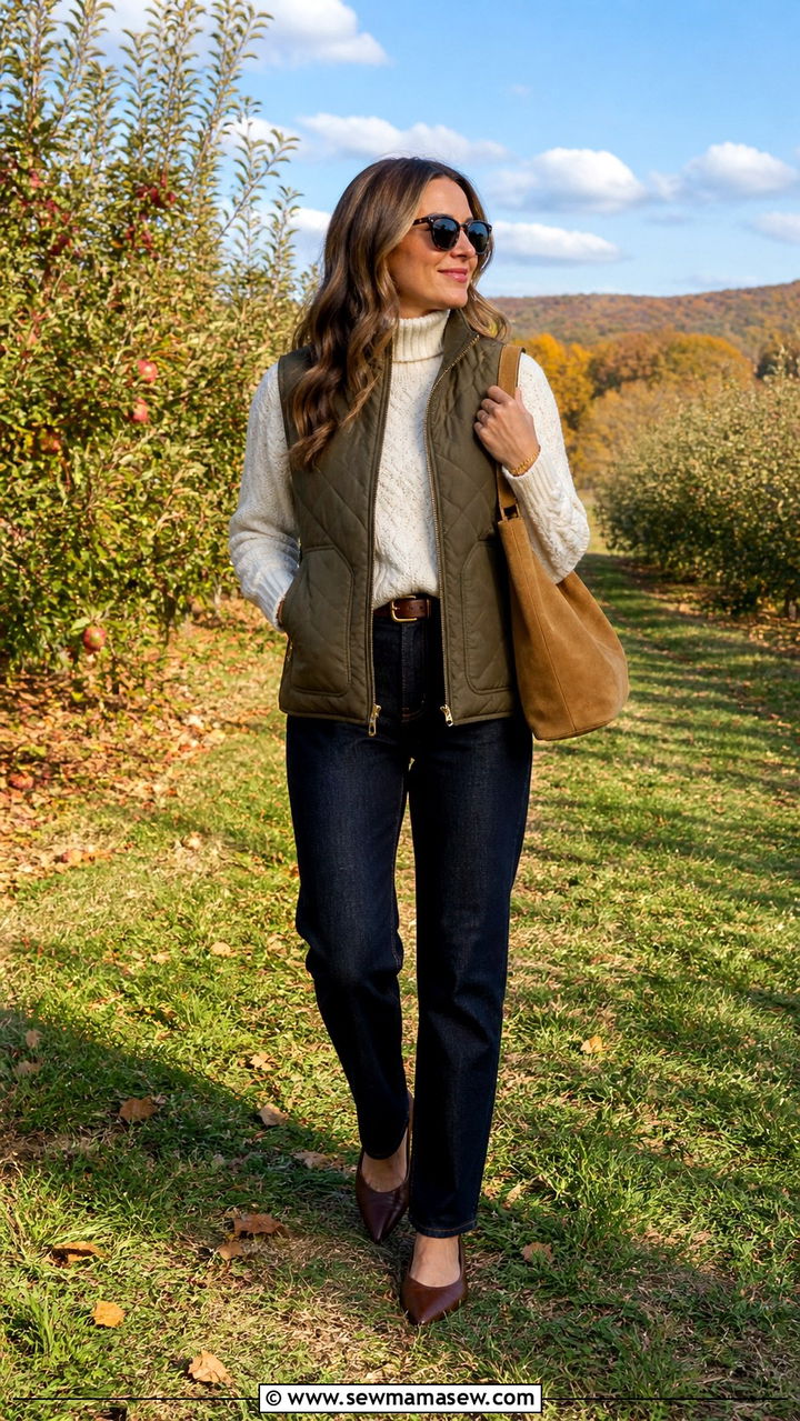 Pointed Toe Flat Outfit With A Quilted Vest - 40 Pointed toe flat outfit ideas