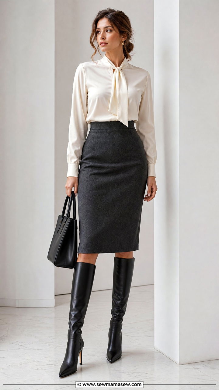 Pointed Toe Knee High Boots and a Pencil Skirt - 25 Knee high boots outfit ideas with a skirt