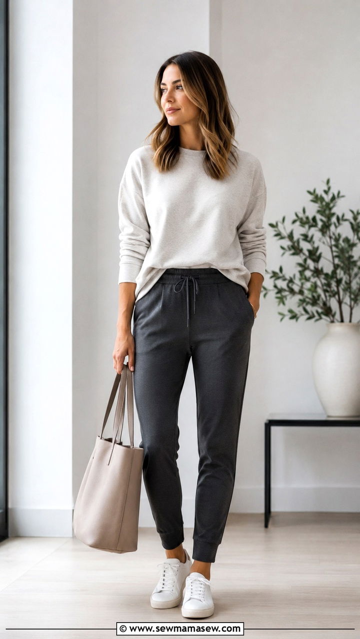 Polished Joggers With A Minimal Neutral Sweatshirt - 30 spring athleisure outfits