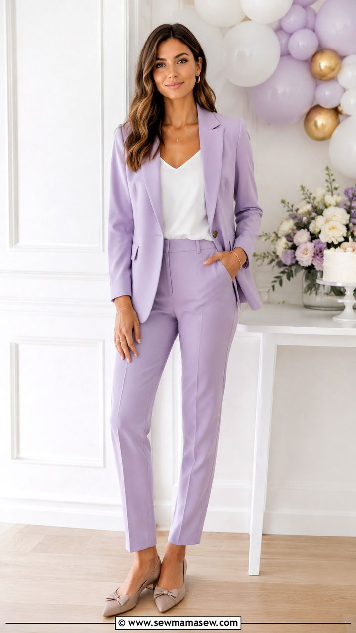 Polished Pantsuit in a Pastel Hue - 25 Baby shower outfit ideas hostess