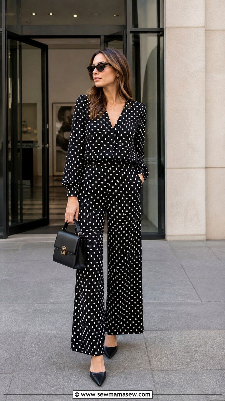 Polka Dot Blouse And Wide Leg Pants Matching Set - 40 Matching set outfit ideas printed