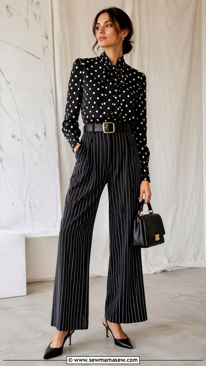 Polka Dot Blouse With Striped Wide Leg Pants - 25 80s outfit ideas 2026