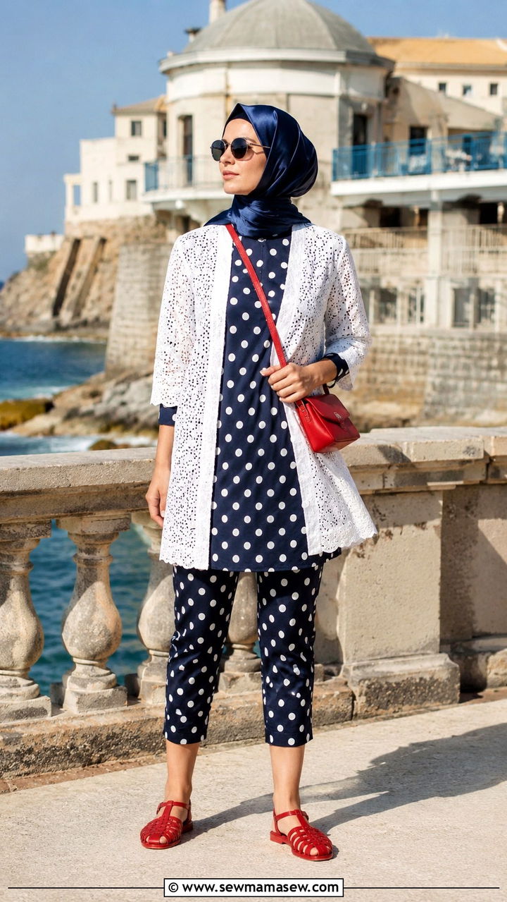 Polka Dot Burkini With Satin Headscarf - 20 Burkini outfit ideas