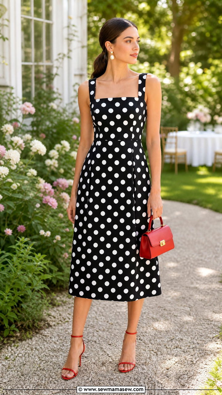 Polka Dot Dress Outfit With Red Accessories - 50 Summer Outfit Ideas for Women 2026