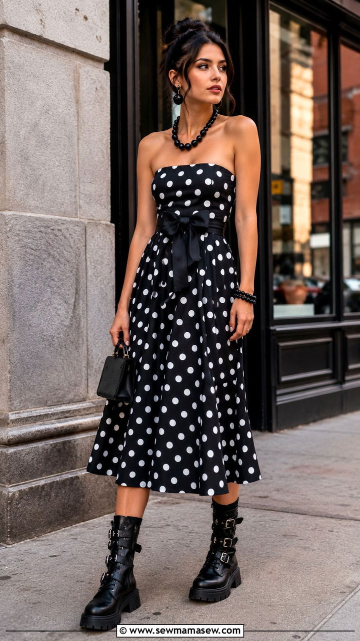 Polka Dot Dress With Combat Boots Outfit - 30 Late August outfit ideas