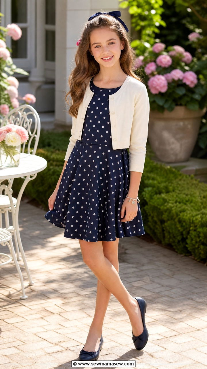 Polka Dot Dress and Cardigan Outfit - 30 Tween outfit ideas aesthetic