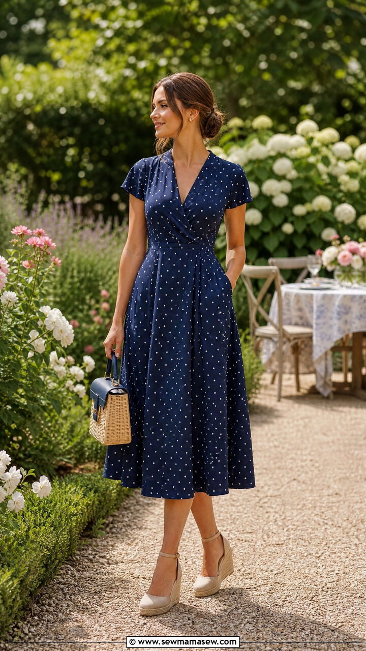 Polka Dot Dress with Espadrille Wedges - 35 Garden party outfit ideas