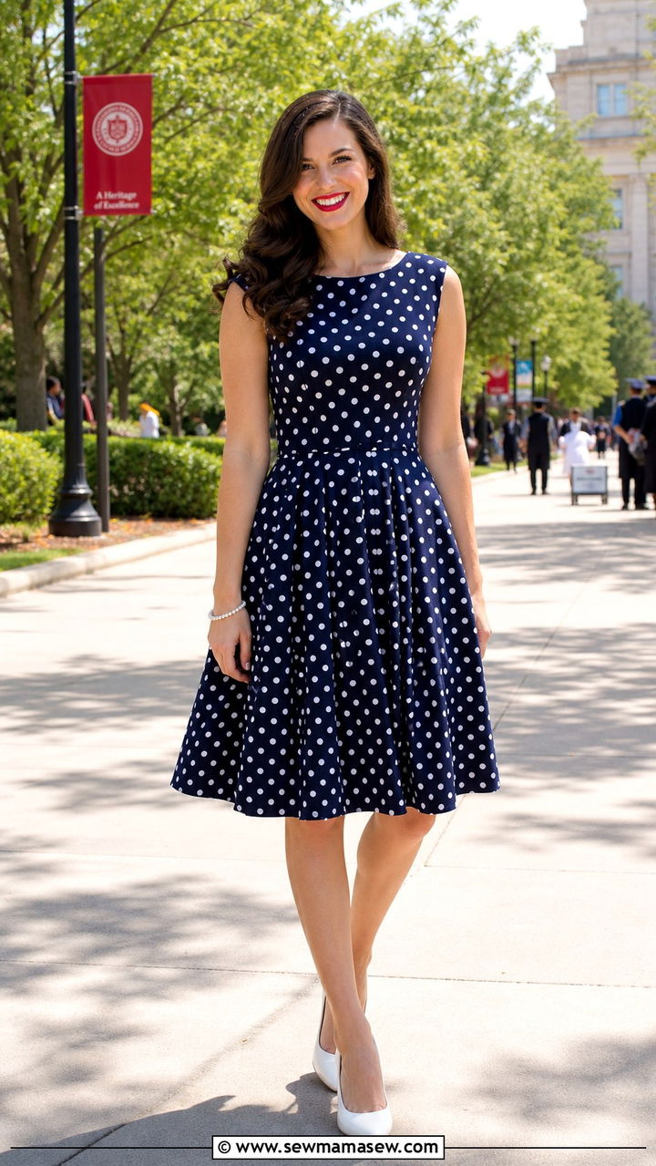 Polka Dot Dress with White Pumps - 40 Graduation outfit ideas