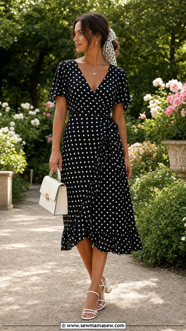 Polka Dot Hair Scarf With Matching Summer Dress - 25 summer outfits with hair scarf