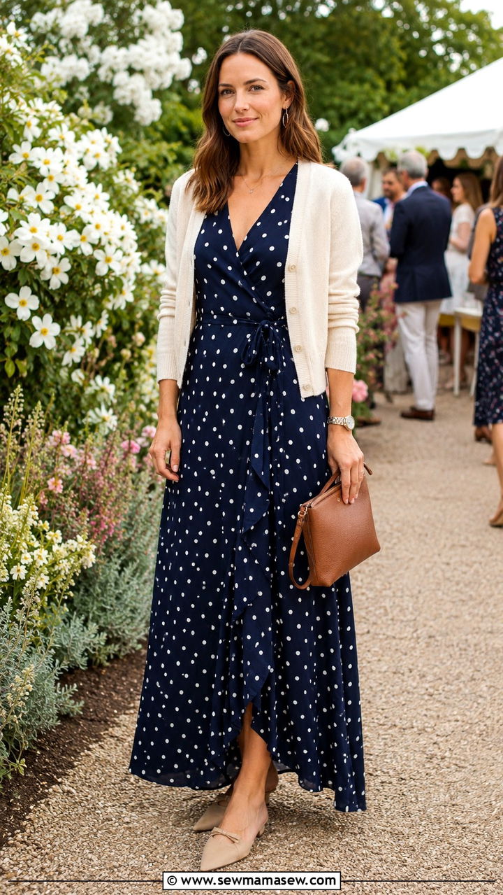 Polka Dot Maxi Dress With a Cardigan - 30 Late April outfit ideas