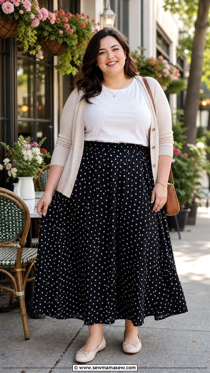 Polka Dot Maxi Skirt Casual Outfit - 25 Maxi skirt outfit ideas plus size