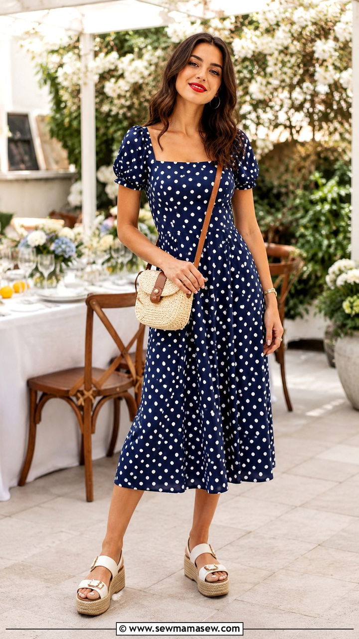 Polka Dot Midi Dress With Chunky Sandals - 25 Mid May outfit ideas