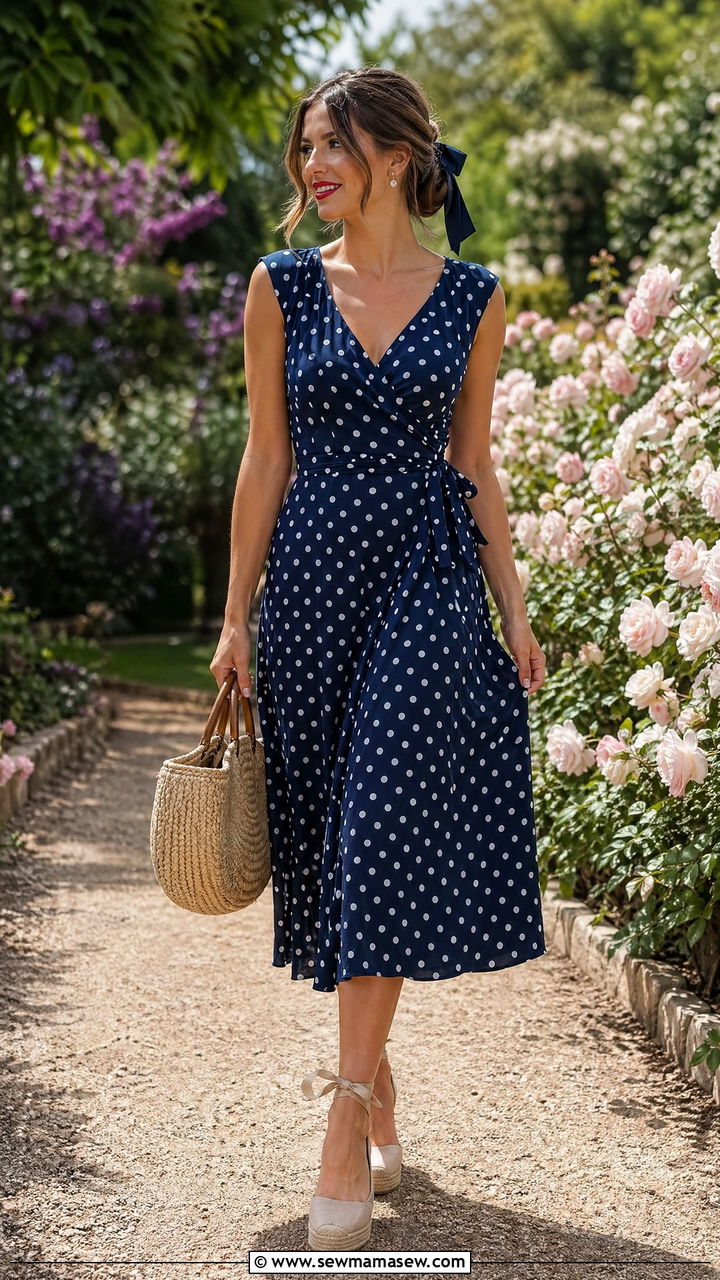 Polka Dot Midi Dress With Espadrilles - 35 Dressy spring outfits