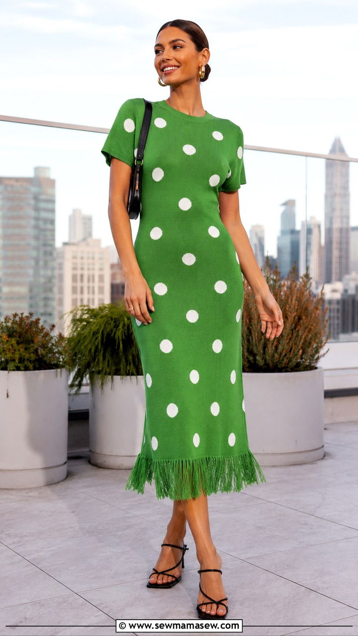 Polka Dot Midi Dress With Gold Accessories - 30 trendy outfits inspo