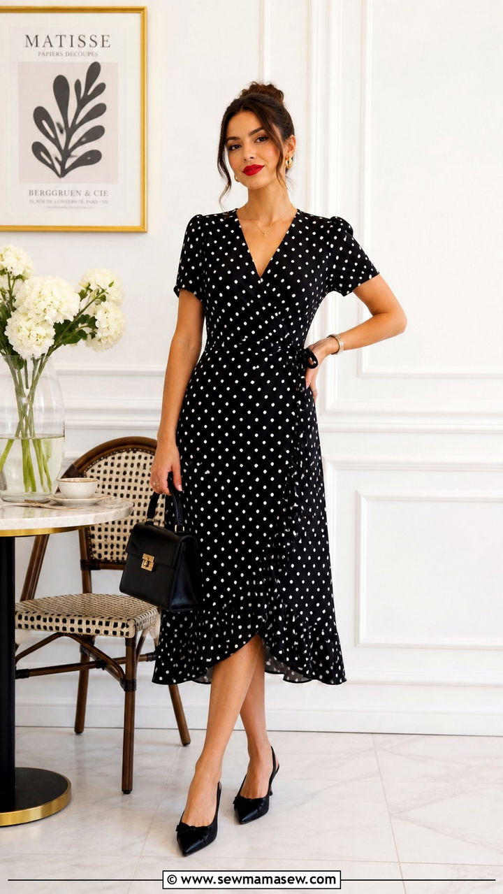 Polka Dot Midi Dress With Kitten Heels - 40 Mother's Day outfit ideas
