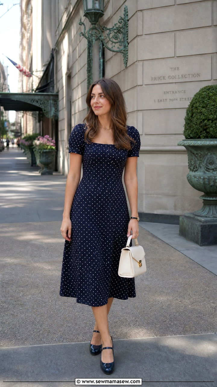 Polka Dot Midi Dress With Mary Jane Pumps - 25 spring retro summer outfit ideas